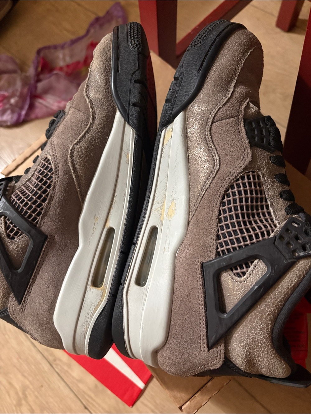 Jordan Men’s Suede Sneakers in Taupe Haze with Black and Red Accents - Picture 3 of 11